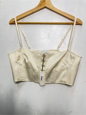 Fleur du Mal Cream Corset-Style Hook Front Crop tank